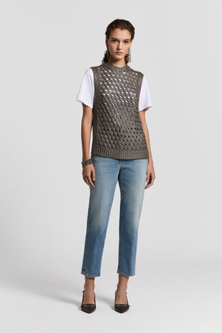 Linen and lurex-blend vest