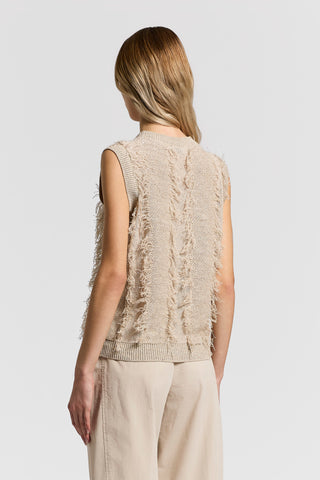 Sequinned cotton/linen-yarn vest