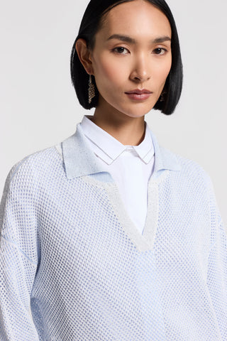 Sequinned cotton yarn polo shirt