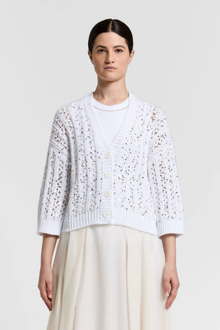 Cardigan in fettuccia di cotone e paillettes