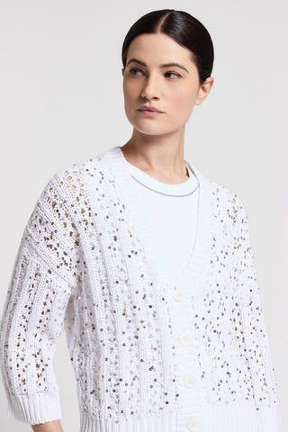 Cardigan in fettuccia di cotone e paillettes