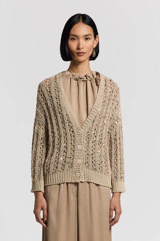 Sequinned cotton ribbon cardigan