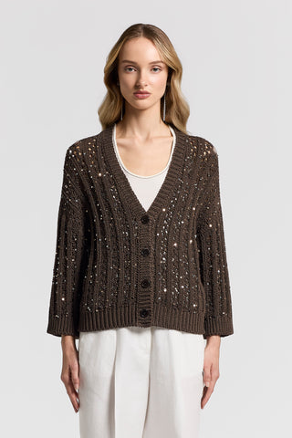 Sequinned cotton ribbon cardigan