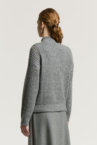 Maglia con zip in alpaca, lana e mohair