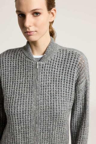 Maglia con zip in alpaca, lana e mohair