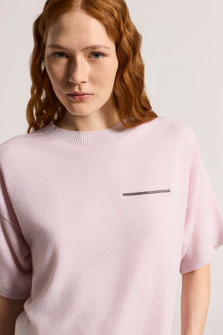 Maglia maniche corte in puro cashmere con lurex