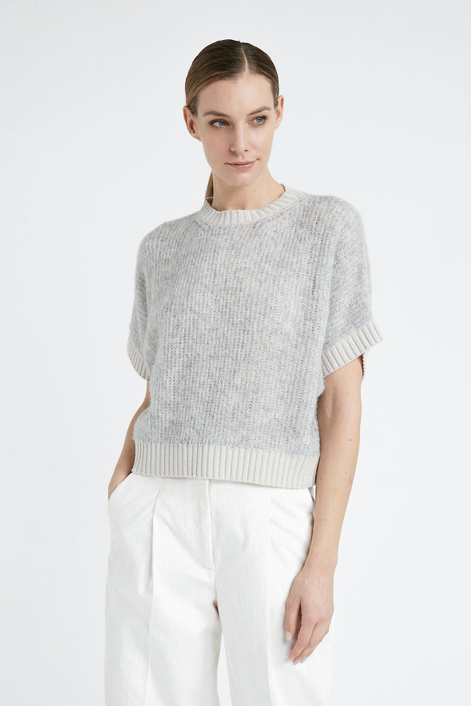 Wool and Lurex short-sleeved sweater  
