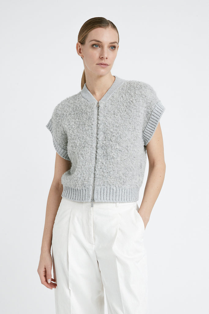 Alpaca wool, cashmere, silk and Lurex bouclé zip-up waistcoat  