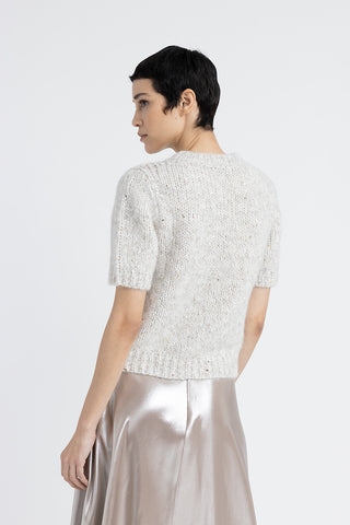 Short-sleeved sweater in an alpaca blend mouliné yarn with sequins  