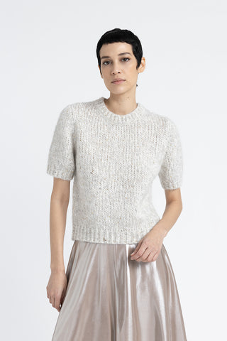 Short-sleeved sweater in an alpaca blend mouliné yarn with sequins  