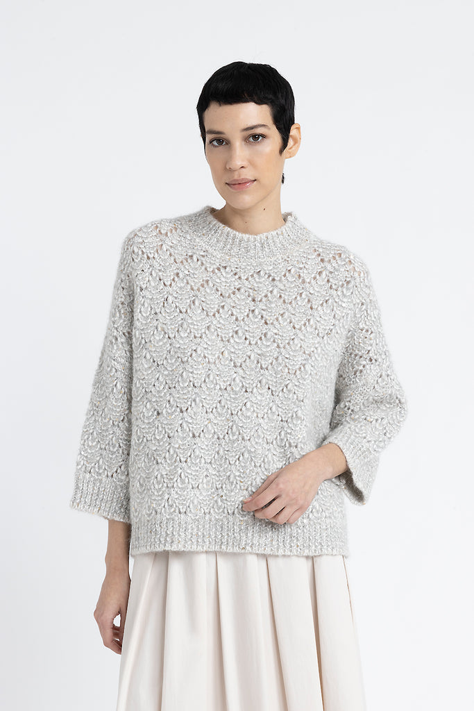 Alpaca blend, sequin and Lurex lace pattern sweater  