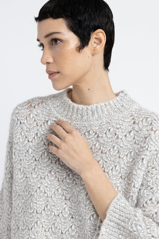 Alpaca blend, sequin and Lurex lace pattern sweater  