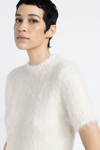 Short-sleeved sweater in alpaca wool and merino yarn  