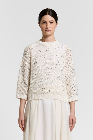 Maglia tricot in cotone con paxi pailletes
