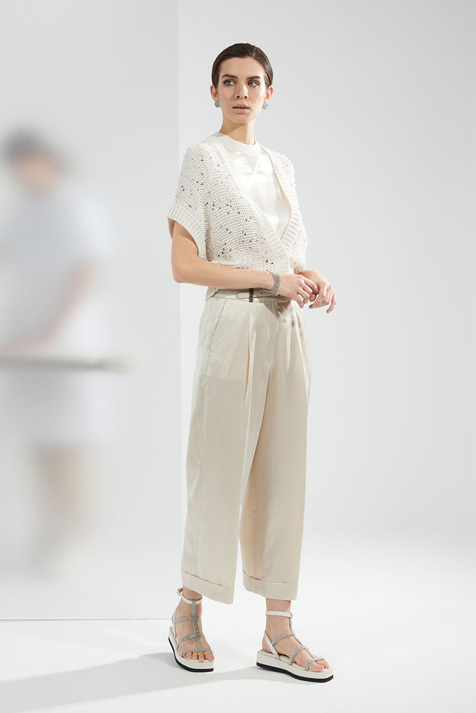 Shiny viscose, linen and cotton twill trousers  