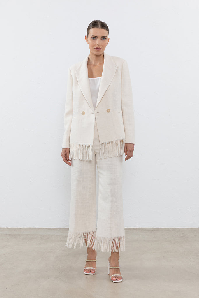 Raw linen double-breasted blazer  