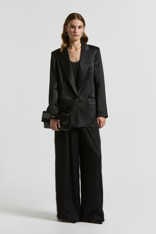 Viscose satin and wool trousers