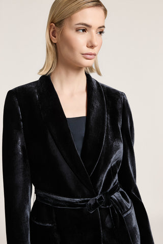 Blazer doppiopetto in velluto di viscosa e seta