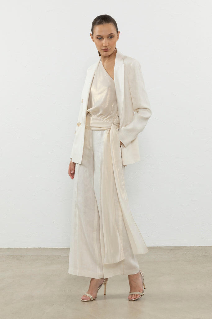 Light double-breasted pure linen blazer  