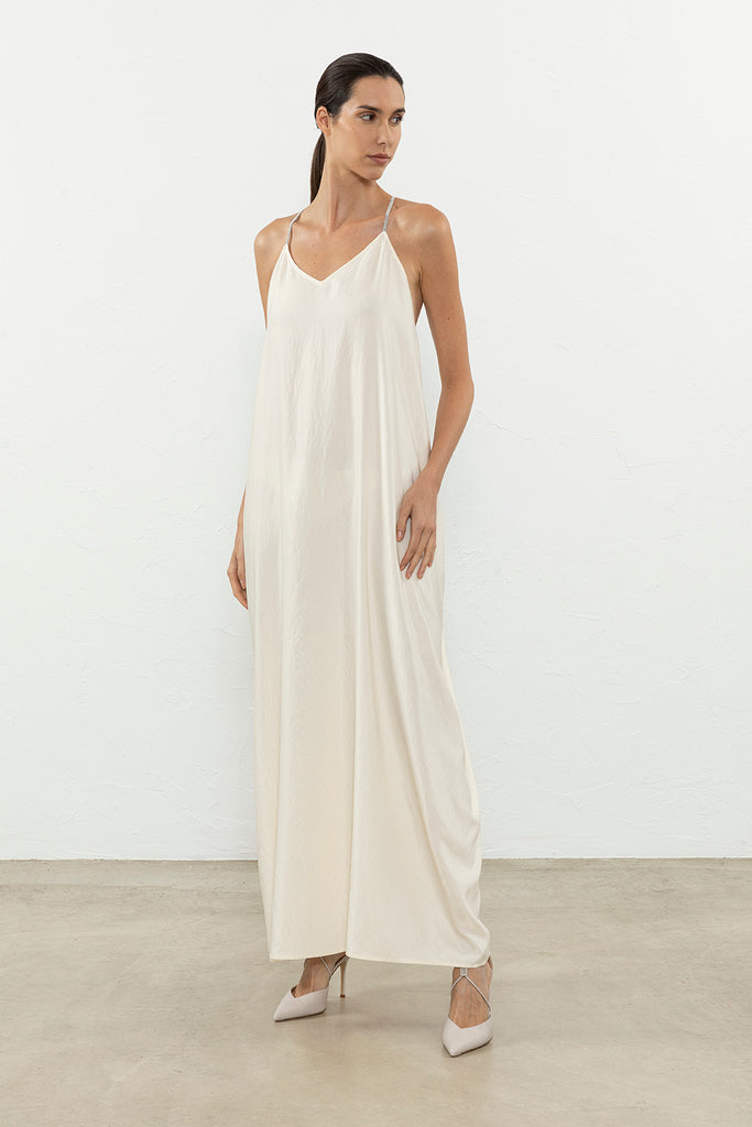 Long slip dress in twill and viscose blend  