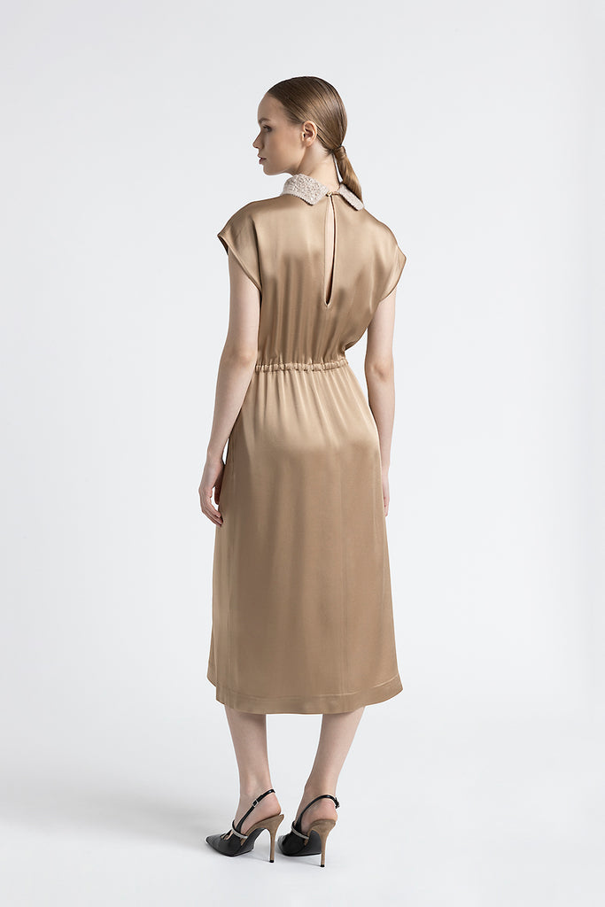 Satin midi dress with funnel neck  