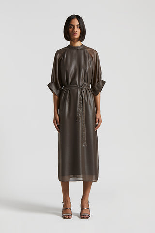 Midi dress in lightweight laminated chiffon