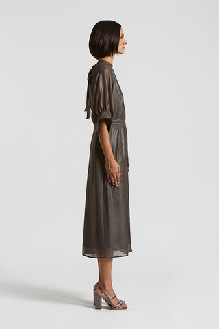 Midi dress in lightweight laminated chiffon