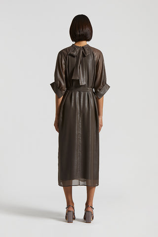 Midi dress in lightweight laminated chiffon