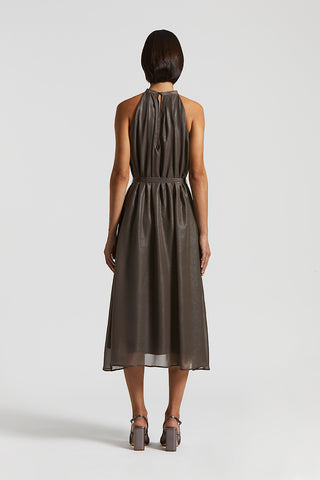 Midi dress in lightweight laminated chiffon