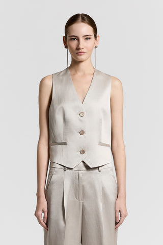Viscose and linen satin vest