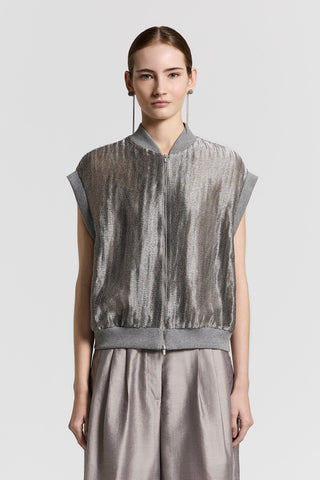 Linen metallic tubular mesh vest