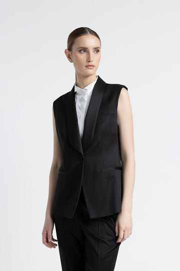 Viscose and wool twill single-breasted gilet  