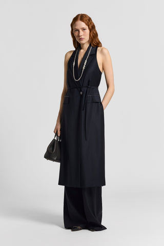 Shiny viscose wool twill vest