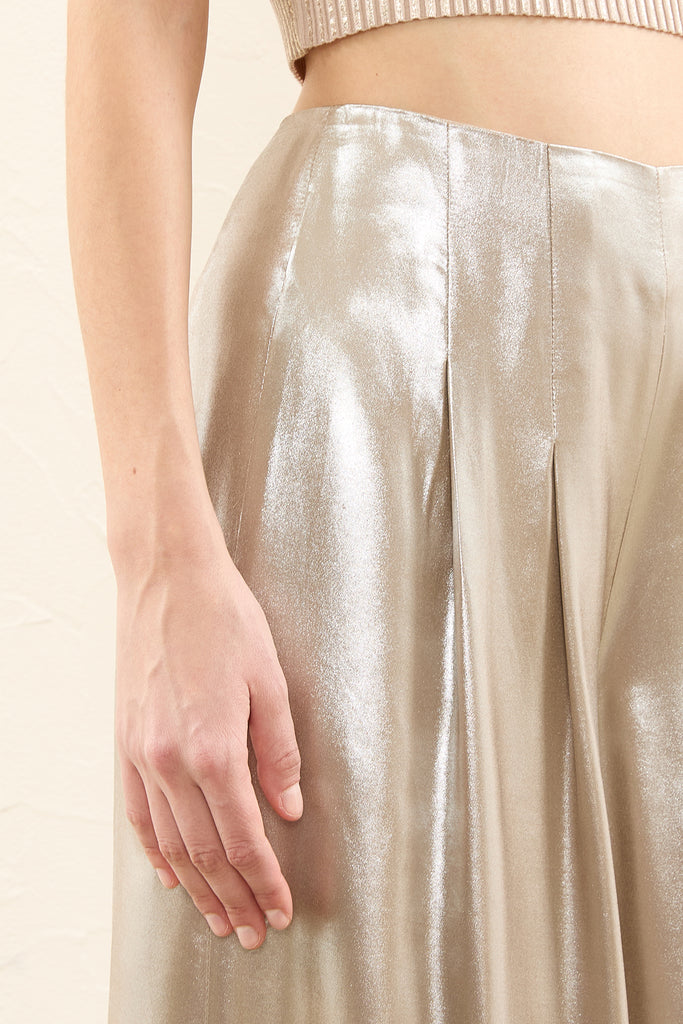 Silver laminated viscose twill trousers  