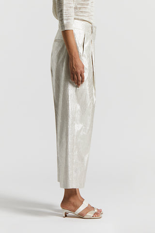 Metallic effect linen trousers