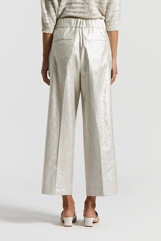 Metallic effect linen trousers