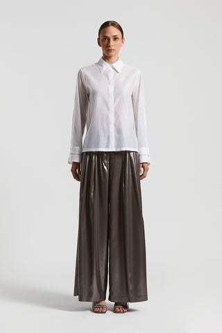 Laminated palazzo trousers with darts