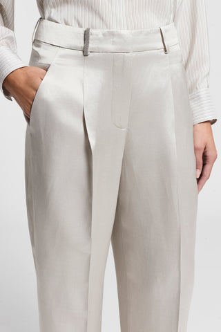 Pantalone in raso di viscosa e lino