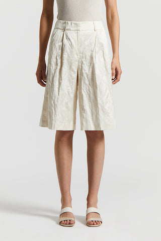 Crushed linen satin Bermuda shorts