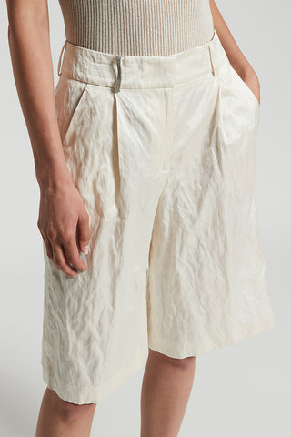 Crushed linen satin Bermuda shorts