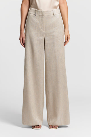 Linen, viscose, and lamé herringbone trousers