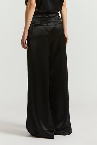 Viscose satin and wool trousers