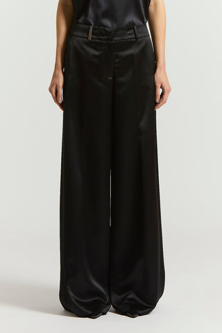 Viscose satin and wool trousers