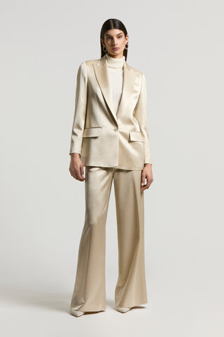Viscose satin and wool trousers