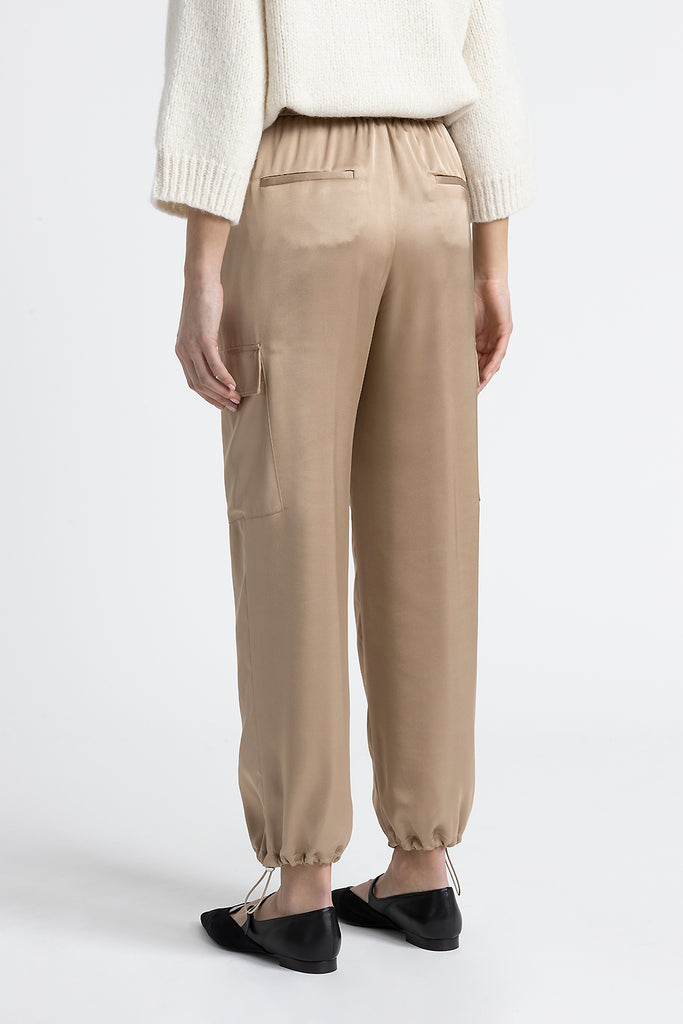 Viscose satin baggy cargo trousers  