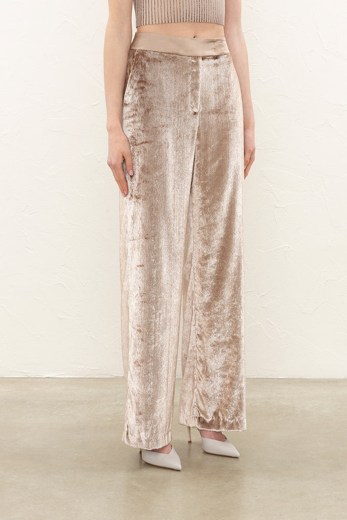 Wet look velvet trousers  