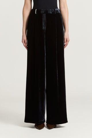 Pantalone palazzo in velluto di viscosa e seta