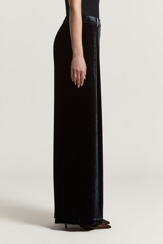 Pantalone palazzo in velluto di viscosa e seta