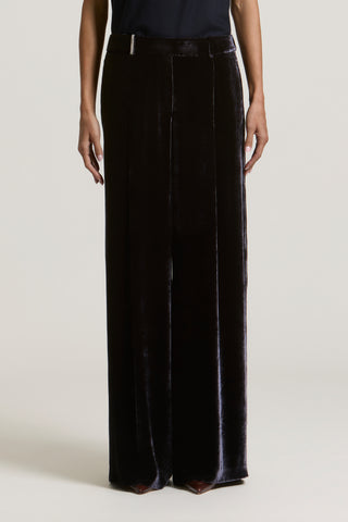 Pantalone palazzo in velluto di viscosa e seta 1 / 3