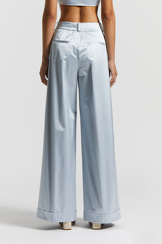 Cotton-blend satin palazzo trousers